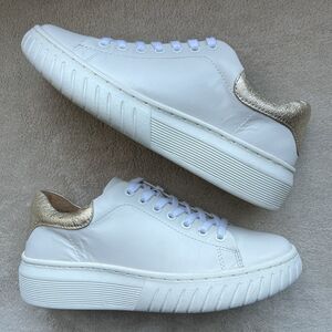 Sofft Womens Parkyn White Leather w/ Metallic Gold Sneaker Women 8.5 Athleisure